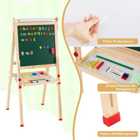 Tableau Enfants 3 En 1 COSTWAY - Chevalet Double Face Avec Rouleau Papier Et Rangement