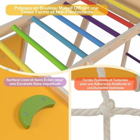 COSTWAY Aire De Jeux 6-en-1 En Bois - Toboggan, Rampe, Cordes, Panier - Pour 3-14 Ans, 75 Kg