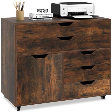 Costway – Caisson bureau à roulettes 5 tiroirs – Étagère réglable – Support imprimante – 77,5 x 40 x 64 cm – Mobilité avec 5 roulettes dont 2 freinées