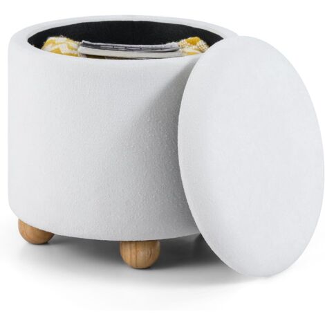 COSTWAY Pouf Rangement Rond, Tabouret Rangement 35 L, Tissu Chenille, Couvercle Amovible, 4 Pieds en Bois Caoutchouc, Pouf Repose Pieds pour Salon Chambre, Charge 150 kg, Ø44,5 x H44,5 cm (Blanc) (1/5)