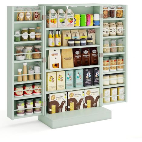 GOPLUS Armoire De Rangement Cuisine 60x40x120,5 Cm - Meuble Avec Portes Et Étagères Réglables Blanc