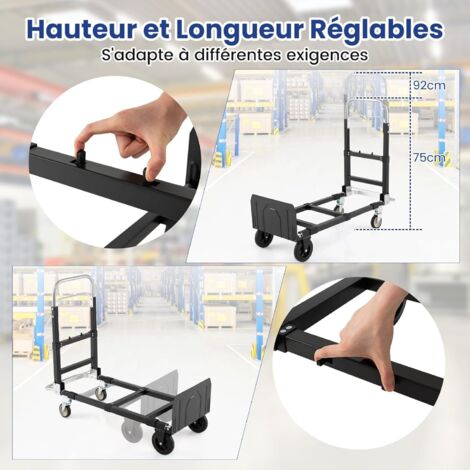 Elevon Diable Convertible 2 en 1 avec poignée télescopique, 4 Roues, Chariot à Main Robuste pour Bagages, Voyage, déménagement, Shopping, Bureau – Noir