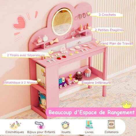 Meuble-lavabo Enfant Fille Avec Miroir Et Chaise – Blanc, Bois, 108 Cm, Facile à Monter