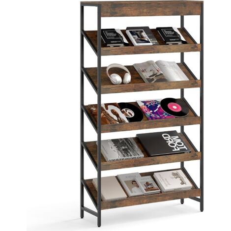 COSTWAY Bibliothèque, Étagère sur 6 Niveaux, Cadre Métallique Robuste, 4 Pieds Réglables, Meuble de Rangement pour Salon, Chambre, Bureau, 30 x 90 x 161 cm (Marron Rustique) (1/5)