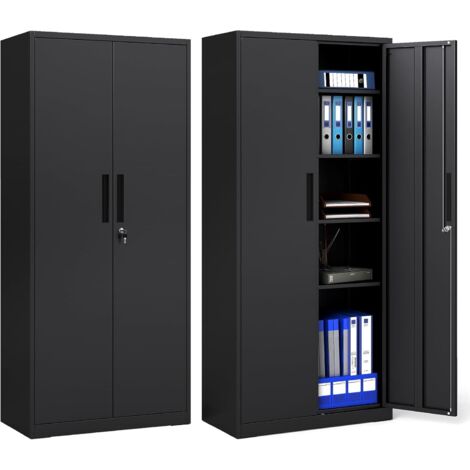 COSTWAY Armoire Bureau Metallique 180 cm, Armoire Rangement Garage en Acier, 2 Portes Verrouillables, Étagères Réglables en 26 Positions, Dispositif Anti-Basculement, pour Atelier, Noir (1/5)