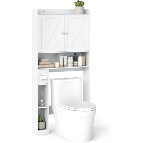 Costway – Meuble wc rangement blanc – Étagère réglable double porte – Dimensions 81,5 x 19,5 x 172,5 cm – Installation flexible pour salle de bain (1/5)