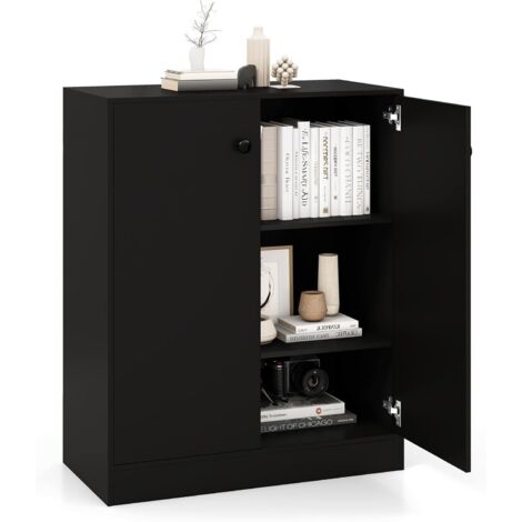 Costway – Buffet noir en bois d’ingénierie 72x34x85,5 cm – Armoire à 2 portes avec étagères – Dispositif anti-basculement – Pour salon, cuisine, entrée (1/5)