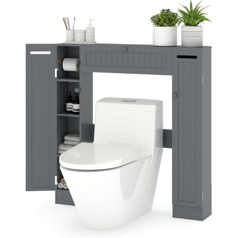 COSTWAY Meuble WC au-Dessus des Toilettes, Etagère de Rangement de Salle de Bains, avec Porte-Rouleau et Placards, 19,5 x 89 x 99 cm (19,5 x 89 x 99 cm,Gris)