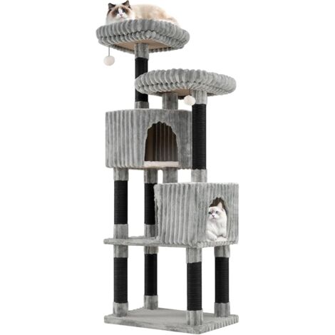 COSTWAY Arbre à Chat XXL 156 cm, 2 Condos, 4 Plateformes, Poteaux à Griffer, Arbre a Chat Maine Coon, Coussin Amovible Lavable, 2 Pompons avec Clochettes, Tour Pour Chaton en Flanelle, 59 x 40 x 156cm (1/5)