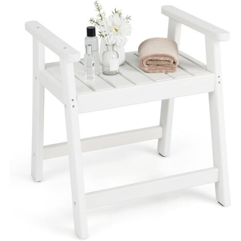 COSTWAY Tabouret Salle de Bain Imperméable avec Accoudoirs, Petit Tabouret de Douche Antidérapant Étanche, Chaise Banc Salle de Bain Siège de Douche Intérieure pour Enfants et Adultes (Blanc)