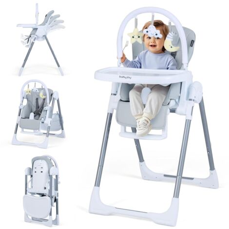 COSTWAY Chaise haute Baby Foldable, Chaise haute pour enfants réglable en hauteur avec fonction couchage et appui-dos réglable, Chaise haute pour enfants à partir de 6 mois (Gris clair)