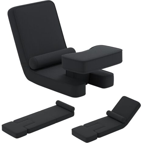 COSTWAY Canapé Paresseux Pliable, Fauteuil de Sol Gaming avec Dossier Réglable en 5 Positions, Repose-Pieds, Tablette, Coussin Confortable, Siège Relax Rembourré, Idéal pour Méditation, Lecture, Noir (1/5)