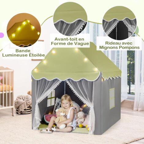 COSTWAY Tente De Jeux Princesse Avec Lumières Étoiles – Cabane 4 Enfants – Tapis Coton – 104x122x135 Cm – Rose/Bleu/Vert