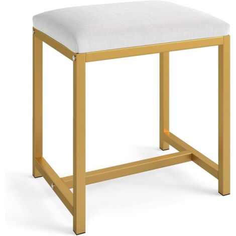 COSTWAY Tabouret de maquillage, tabouret de coiffeuse avec assise rembourrée et pieds métalliques, tabouret rembourré moderne pour chambre à coucher, salon, blanc + doré (1/5)