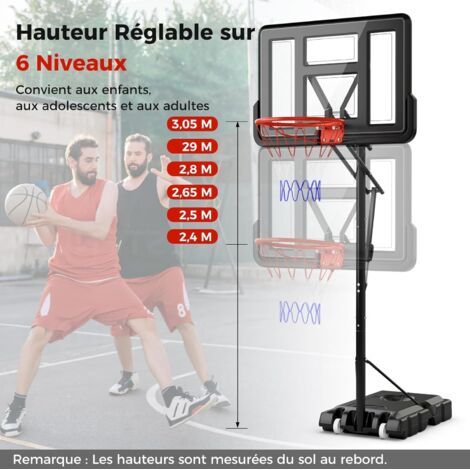 COSTWAY Poteau de basket-ball portable, 1,5 m - 3,05 m Système de but de basket-ball réglable en hauteur avec panneau arrière incassable, panneau de