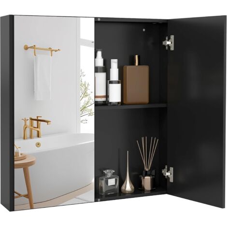 COSTWAY Armoire Murale Salle de Bain avec Miroir, 11,5 x 62 x 65 cm, Armoire à Pharmacie avec 2 Portes, Etagère Réglable, Armoire de Toilette Suspendue, pour Entrée, Buanderie, Noir