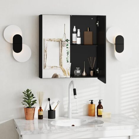 Armoire Murale Salle de Bain avec Miroir, 62 x 65 cm, Meuble Salle de Bain, Placard à 2 Niveaux, Installation en Saillie ou Encastrée, Marron | Leroy Merlin