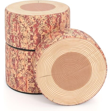 COSTWAY Ensemble de 3 tabourets pour enfants en forme de souche d'arbre, coussins de sol pour enfants en cuir synthétique avec motif bois et différentes hauteurs, ensemble de sièges ronds pour chambre (1/3)