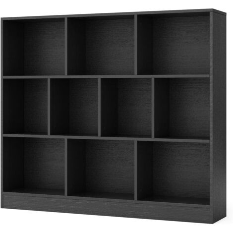 COSTWAY Bibliothèque Étagère à 10 Compartiments Ouverts, Meuble de Rangement à 3 Niveaux, Kits Anti-basculement, Bibliothèque de Cloison Séparateur, pour Salon, Chambre, Bureau (Noir) (1/5)