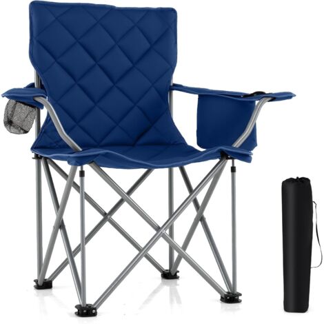 COSTWAY Chaise Pliante Camping, Fauteuil de Jardin Exterieur, Poche Isotherme, Porte-gobelet, Sac de Transport, Chaise Plage Pliable pour Camping Pêche Pique-Nique, Charge 227 kg (Bleu Marine) (1/5)
