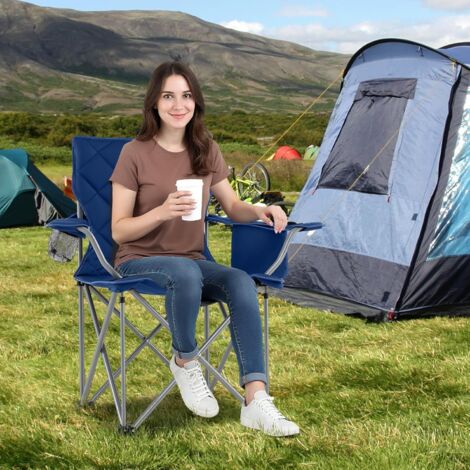 COSTWAY Chaise de Camping Pliante avec Petite Table, Sac de Glace avec