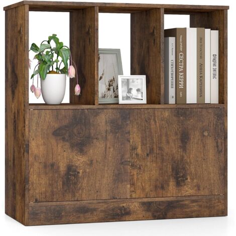 COSTWAY Bibliothèque 3 Cubes, Étagère sur 2 Niveaux, 2 Placards Bas, 3 Compartiments Ouverts, Présentoir Moderne, Meuble de Rangement en Bois pour Salon, Bureau, 30 x 70 x 70 cm (Marron Rustique) (1/5)
