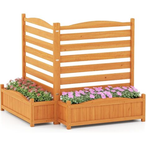 Costway – Clôture d’extérieur en bois pour climatiseur – Écran d’intimité autoportant 2 panneaux – Installation sans forage – Jardinière intégrée pour plantes grimpantes