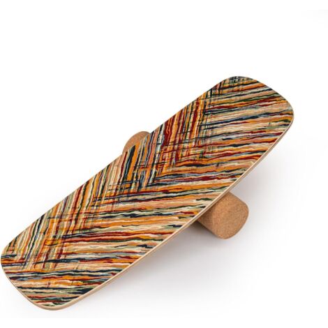 COSTWAY Planche dÉquilibre en Bois avec Rouleau en Liège Stabilisé, Balance Board dIntérieur à Améliorer Force Centrale&Stabilité, Planche de Surf Avancée pour Yoga, Entraînement du Corps