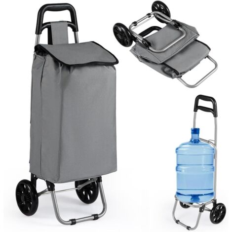 COSTWAY Chariot de Courses Pliable à 2 Roues, Caddie à roulettes 33L Charge 35KG, Sac Amovible en Tissu Oxford Imperméable, Cadre en Métal, Chariot à roulettes pour Déménagement, Transport (Gris)
