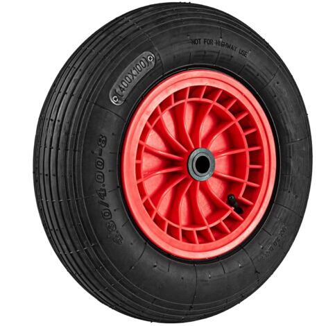 COSTWAY Roue de Brouette 4,80/4,00-8, Pneu en Caoutchouc de 40 CM avec Roulement de 2 CM et Moyeu Centré de 8,8 CM, Roue Increvable pour Remorques de Jardin, Diables, Chariots Utilitaires (1) (1/4)