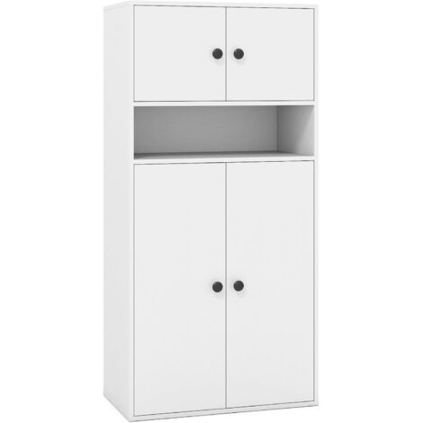 COSTWAY Bibliothèque avec 4 portes et étagères réglables, armoire de rangement à 4 étages, vitrine indépendante pour bureau, salon (blanc, 54 x 30 x 111 cm) (1/5)