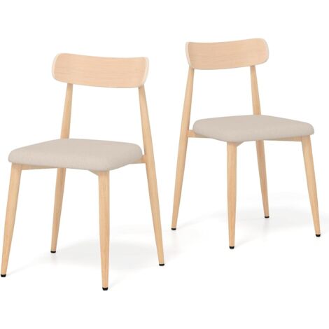 COSTWAY Lot de 2 Chaise Cuisine Bois, Chaises de Salle à Manger en Tissu Lin, Pieds en Métal, Siège Rembourré, Dossier Incurvé, Fauteuil sans Accoudoirs pour Salle à Manger, Salon, Cuisine (1/5)