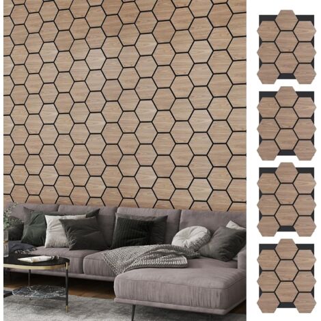 Costway – Lot de 4 panneaux acoustiques 81 x 66 cm – Absorption sonore 3 couches – Installation facile – Design hexagonal en bois naturel