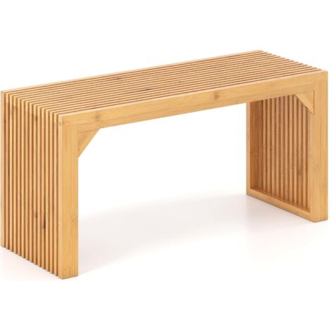 COSTWAY Banc de Salle à Manger en Bambou, Assise en Rotin PVC, Banquette pour 2 Personnes, Patins Antidérapants, Banc Interieur pour Cuisine Entrée Bout de Lit, Charge 300 kg, 100 x 35 x 45 cm