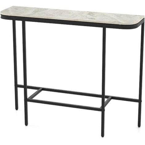 COSTWAY Table dEntrée, Table Console en Verre Trempé, Plateau Marbre Synthétique, Cadre Métallique, Pieds Réglables, Console de Réception pour Couloir, Entrée, Salon (Gris)