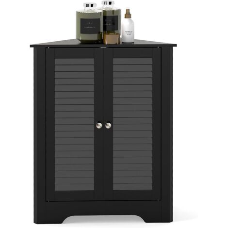 COSTWAY Meuble dangle, avec 2 Portes et Étagère Réglable, Meuble de Rangement Autoportant pour Salle de Bain, Entrée, Salon, Chambre (Noir) (1/5)