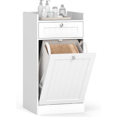 COSTWAY Meuble Salle de Bain avec Panier Rabattable, Meuble Panier a Linge Intégré avec Tiroir, Panier à Linge Amovible, Placard Rangement pour Salle de Bain, Buanderie (40 x 40 x 80 cm)