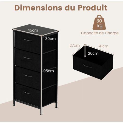 Commode Haut, Meuble De Rangement 4 Tiroirs En Tissu Cadre En Métal 42x33,5x84,5cm Gris - Buffet