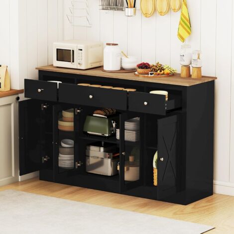 Buffet Cuisine Meuble Bas Cuisine 2 Placards 2 Tiroirs Étagère Réglable Buffet Salle à Manger pour Cuisine Salon Blanc 100 x 40 x 78 cm Blanc/Noir