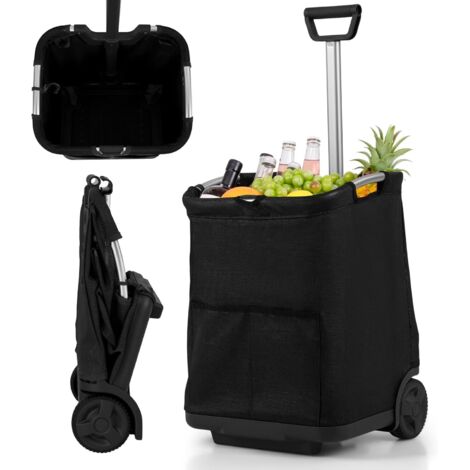 COSTWAY Chariot de Courses Pliable 50 L, Cadie à roulettes de Courses, 3 Poches, Poignée Rétractable, Chariot Courses à roulettes, Cadre en Aluminium Robuste, Capacité 35 kg (Noir)