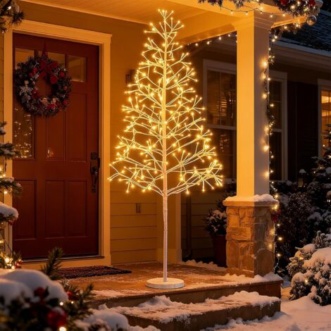 COSTWAY 120 cm Arbre de Bouleau Lumineux, Sapin de Noël Artificielle, 240 LED Blanc Chaud, Branches Ajustable, Base Lestée, Decoration de Fête pour Noël Halloween Pâques Mariages (1/5)