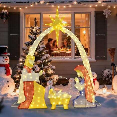 Crèche De Noël Extérieur - Décoration Métal Plein Air Pour Jardin Balcon Porche - Piquet Paysage