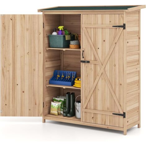 COSTWAY Abri de Jardin en Bois, Armoire Jardin Extérieur avec Toit en Asphalte Incliné, Résistant à l'eau, Étagères Amovibles, Portes avec Loquet, Armoire pour Jardin, Terrasse, Pelouse