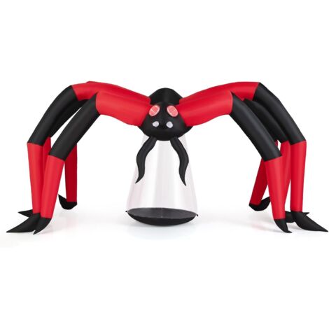 COSTWAY 313 cm Araignée Gonflable d'halloween, Décoration d'Araignée Effrayante avec Yeux de Tunnel Lumineux Rouges et Lumière LED, Décoration d'halloween avec Piquets de Sol, pour Pelouse et Fête (1/5)