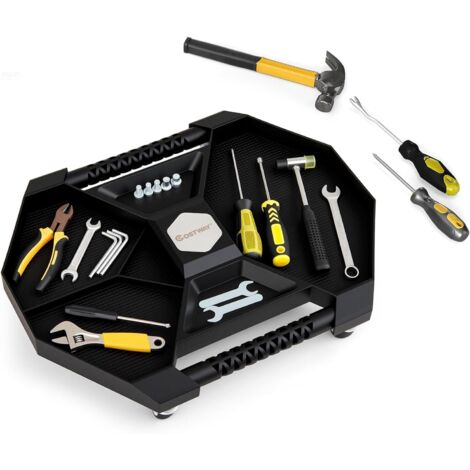 COSTWAY Plateau Outils Roulant, Porte-Outils avec 4 Roues Pivotantes 360° et 4 Compartiments, Poignées Pratiques, Léger pour Garage, Atelier, Mécaniciens, Charge 13,5 KG (1/5)