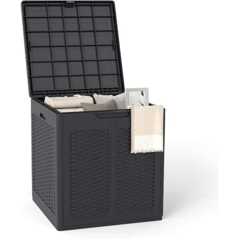 COSTWAY Coffre de Rangement 145 L, Bac à Outils Extérieur avec Poignée Pratique, Motifs en Rotin & Couvercle Verrouillable, Coffre de Jardin en Plastique Résistant, pour Patio Arrière-Cour (Marron)