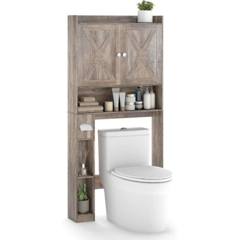 Costway – Meuble wc rangement gris vieilli – Étagère réglable 3 positions – Double porte avec porte-papier intégré – Dimensions 81,5 x 19,5 x 172,5 cm