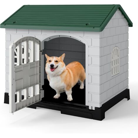 COSTWAY Niche pour Chien Pliable Exterieur Interieur, Plateau de Toilette Amovible, Porte Verrouillable, Cage Chien Chat en PP, 3 Fenêtres, Toit Incliné, pour Chiot Chat Lapin (75 x 57 x 68 cm,Vert) (1/5)