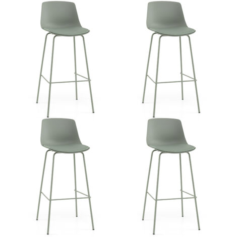 Lot de 4 Tabourets de Bar, Chaises de Bar Hautes en Similicuir avec Dossiers, Sièges Rembourrés, Repose-pieds et Pieds en Métal, 48 x 46 x 103 cm (1/5)