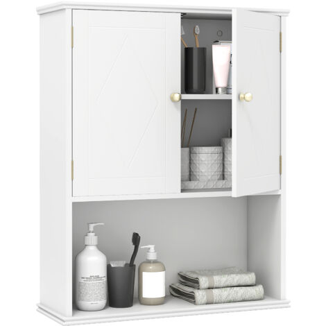 Armoire Murale Salle de Bain, Meuble WC Suspendu avec 2 Portes, Étagère Réglable, Compartiment Ouvert, Style Ferme, Gain de Place, pour Toilette (1/5)